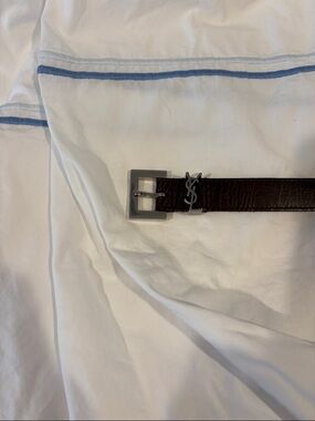 Saint Laurent Skinny Dark Brown Leather Women’s Belt with Silver Hardware
